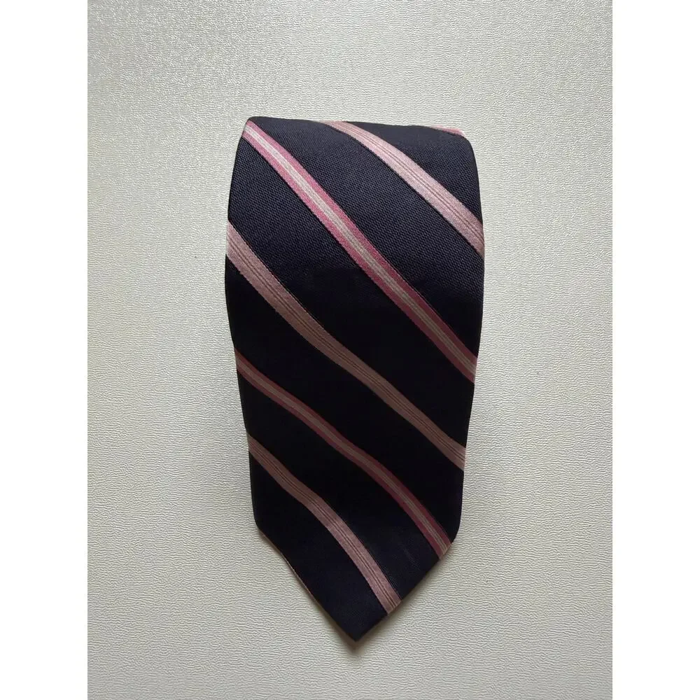 Brooks Brothers Men's Navy Pink Diagonal Stripe Repp Necktie Classic Silk Tie